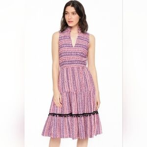 Magari Italy Fit Flare Skirt Sleeveless Dress Women's Small Pom Pom Geo Print